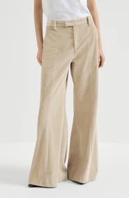 Brunello Cucinelli Cotton corduroy wide flare trousers with monili