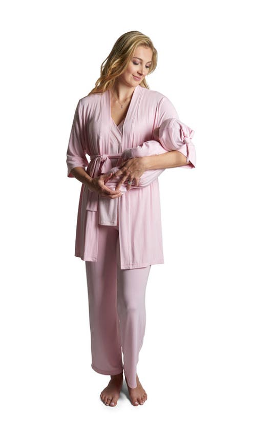 Everly Grey Analise During & After 5-piece Maternity/nursing Sleep Set For Mom & Baby In Pink