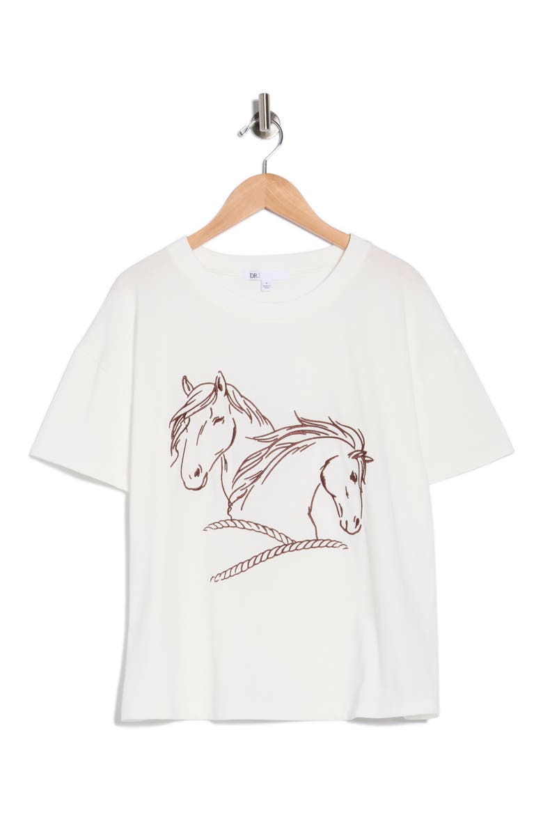 Horse Embroidered T-Shirt, Alternate, color, IVORY/ Q588 BROWN