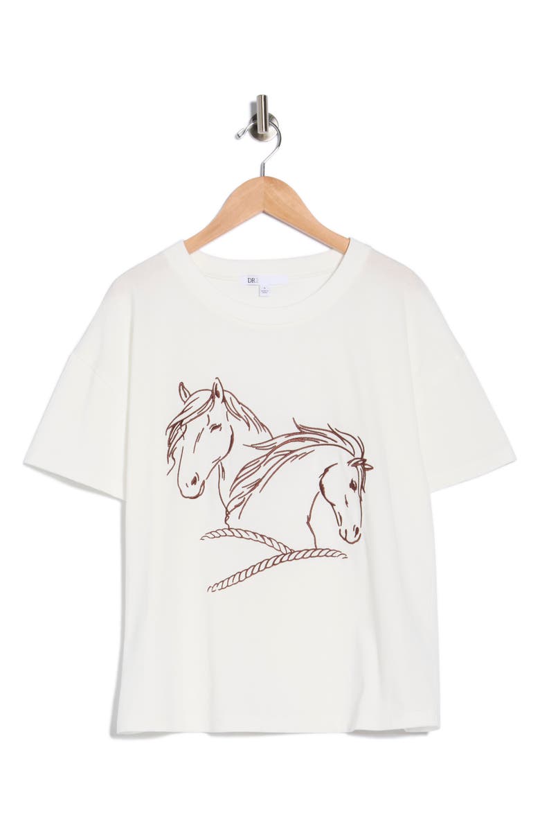 DR2 by Daniel Rainn Horse Embroidered T-Shirt, Alternate, color, Ivory/ Q588 Brown