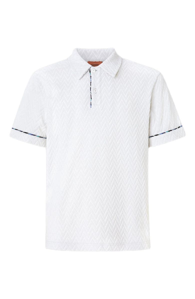 Missoni Zig Zag Cotton Terry Polo Shirt With Contrasting Piping, Alternate, color, White