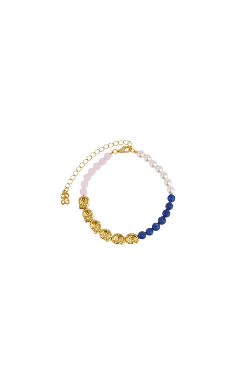 Ottoman Hands Waterproof Lapis and Pink Jade Beaded Bracelet, Main, color, Gold