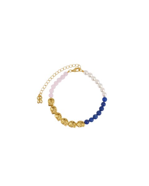 Waterproof Lapis and Pink Jade Beaded Bracelet