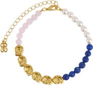 Ottoman Hands Waterproof Lapis and Pink Jade Beaded Bracelet
