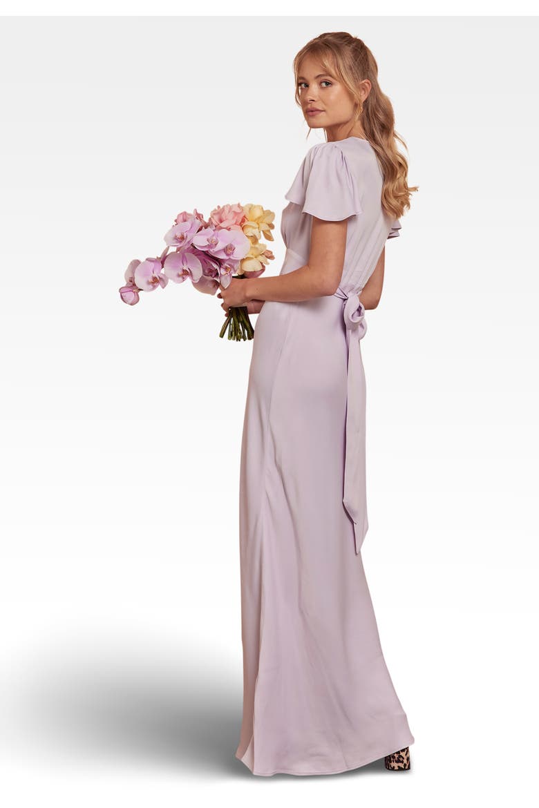 Chelsea Satin V-Neck Bridesmaid Dress, Alternate, color, Lilac