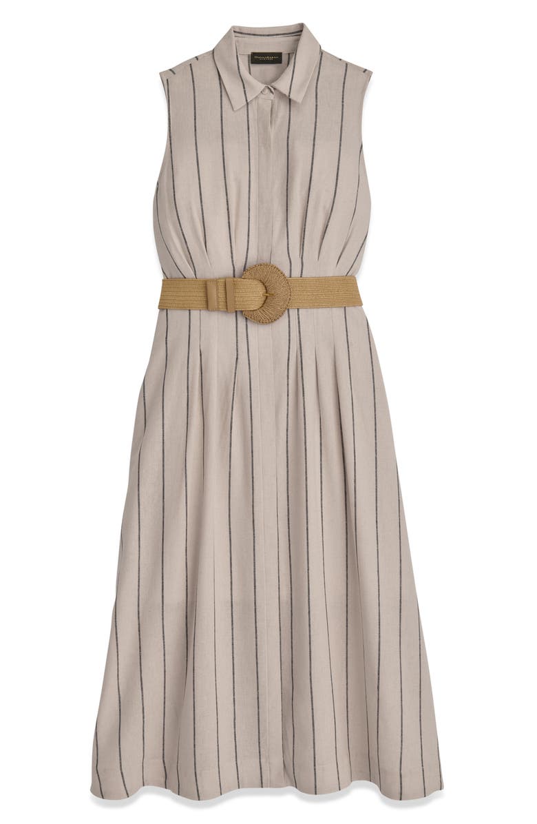 Donna Karan New York Stripe Linen Blend Shirtdress, Alternate, color, Sand/ Ink