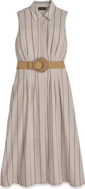 Donna Karan New York Stripe Linen Blend Shirtdress
