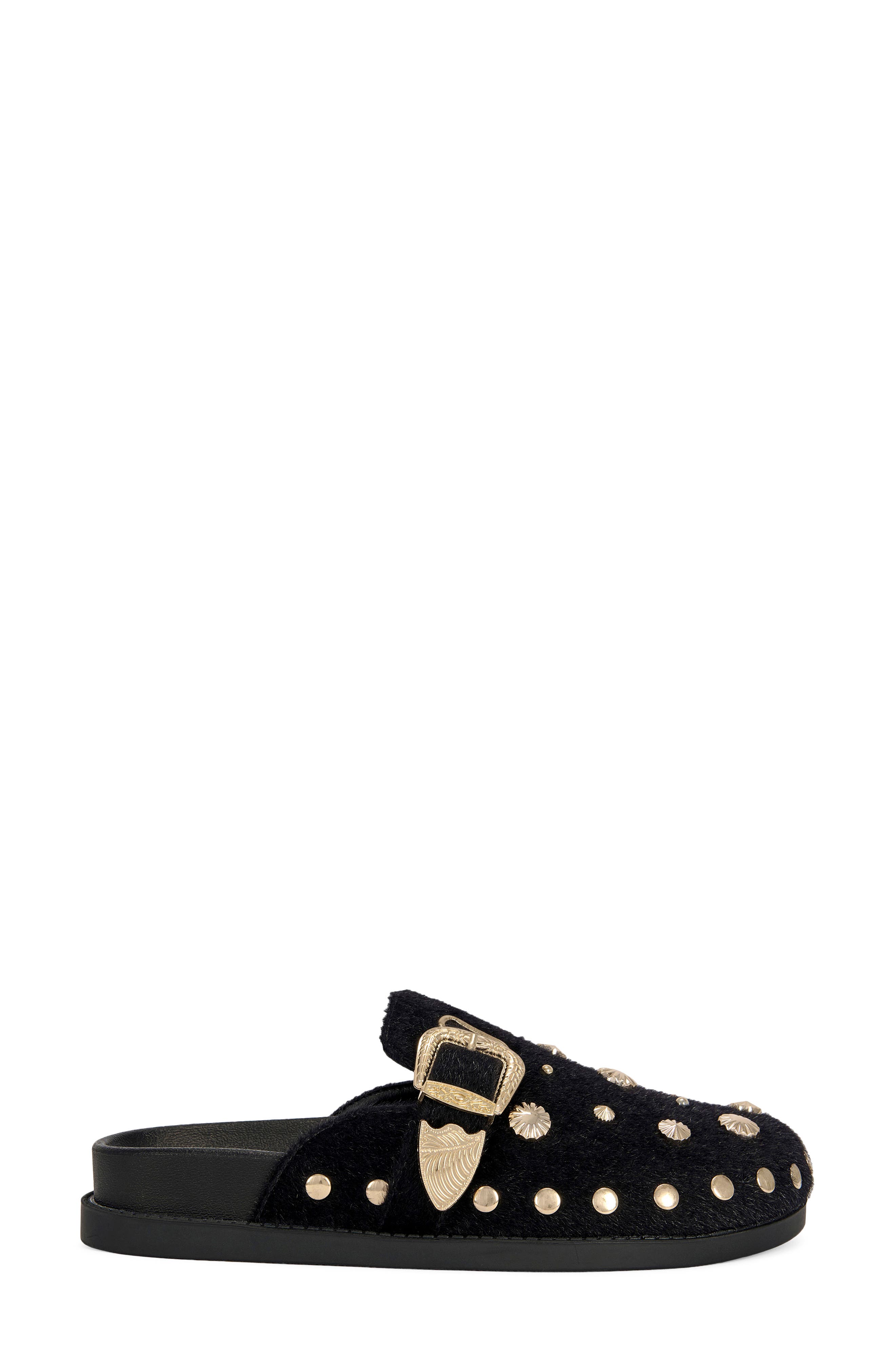 Walsh Stud Faux Fur Mule, Alternate, color, BLACK