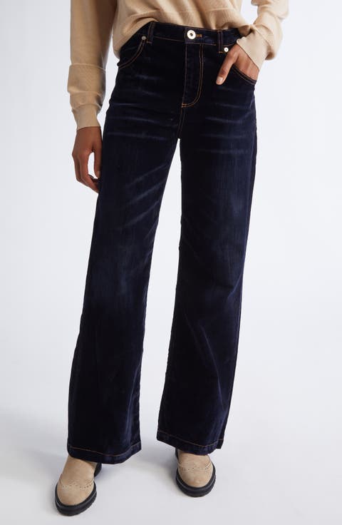 Flocked Denim Flare Leg Jeans