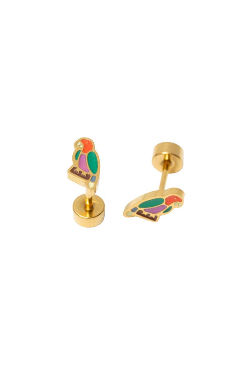 Girls' Parrot Flatback Stud Hypoallergenic Earrings, Alternate, color, Multi