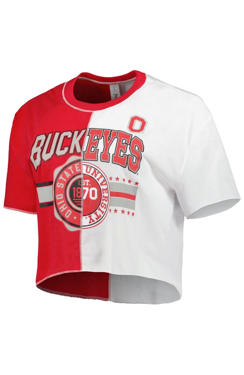 ZOOZATZ Women's ZooZatz Scarlet/White Ohio State Buckeyes Colorblock Cropped T-Shirt, Alternate, color, 