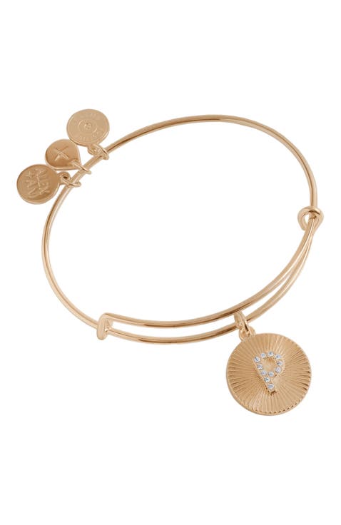 Pave Starburst Texture Initial Bangle Bracelet