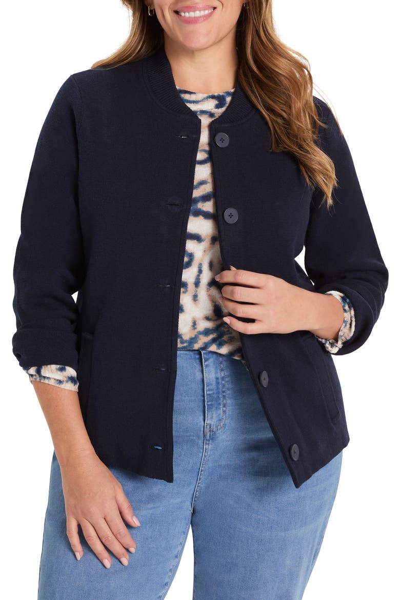 Knit Bomber Jacket, Main, color, DARK INDIGO