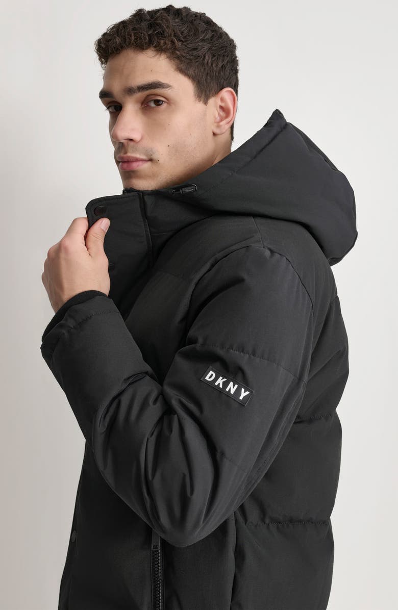 DKNY Zip Front Longline Puffer, Alternate, color, Black