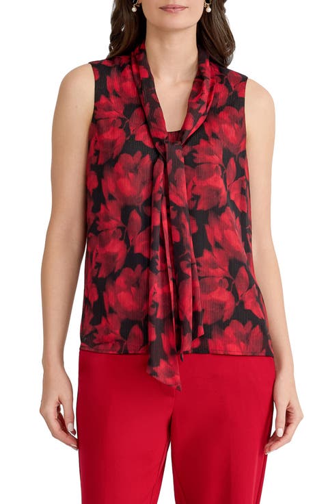 Tie Neck Sleeveless Metallic Chiffon Top