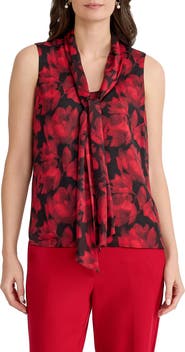 KASPER Tie Neck Sleeveless Metallic Chiffon Top
