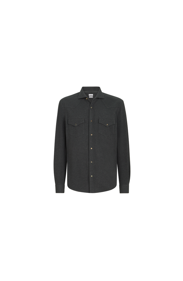 Brunello Cucinelli Cotton piqué Western shirt, Alternate, color, Anthracite