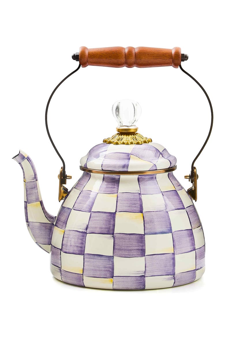 Violet Check Enameled Steel 2-Quart Tea Kettle, Main, color, VIOLET
