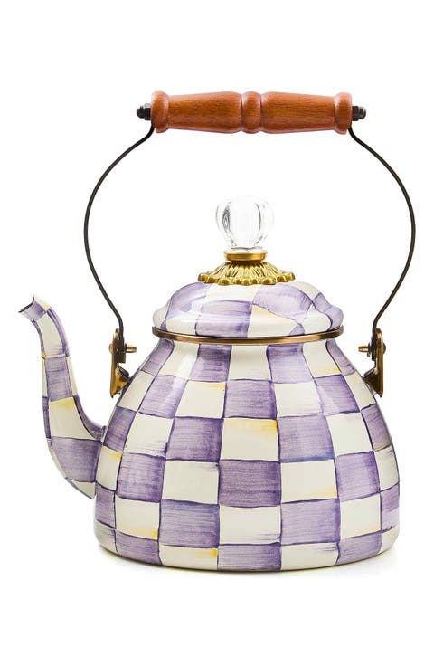 Violet Check Enameled Steel 2-Quart Tea Kettle