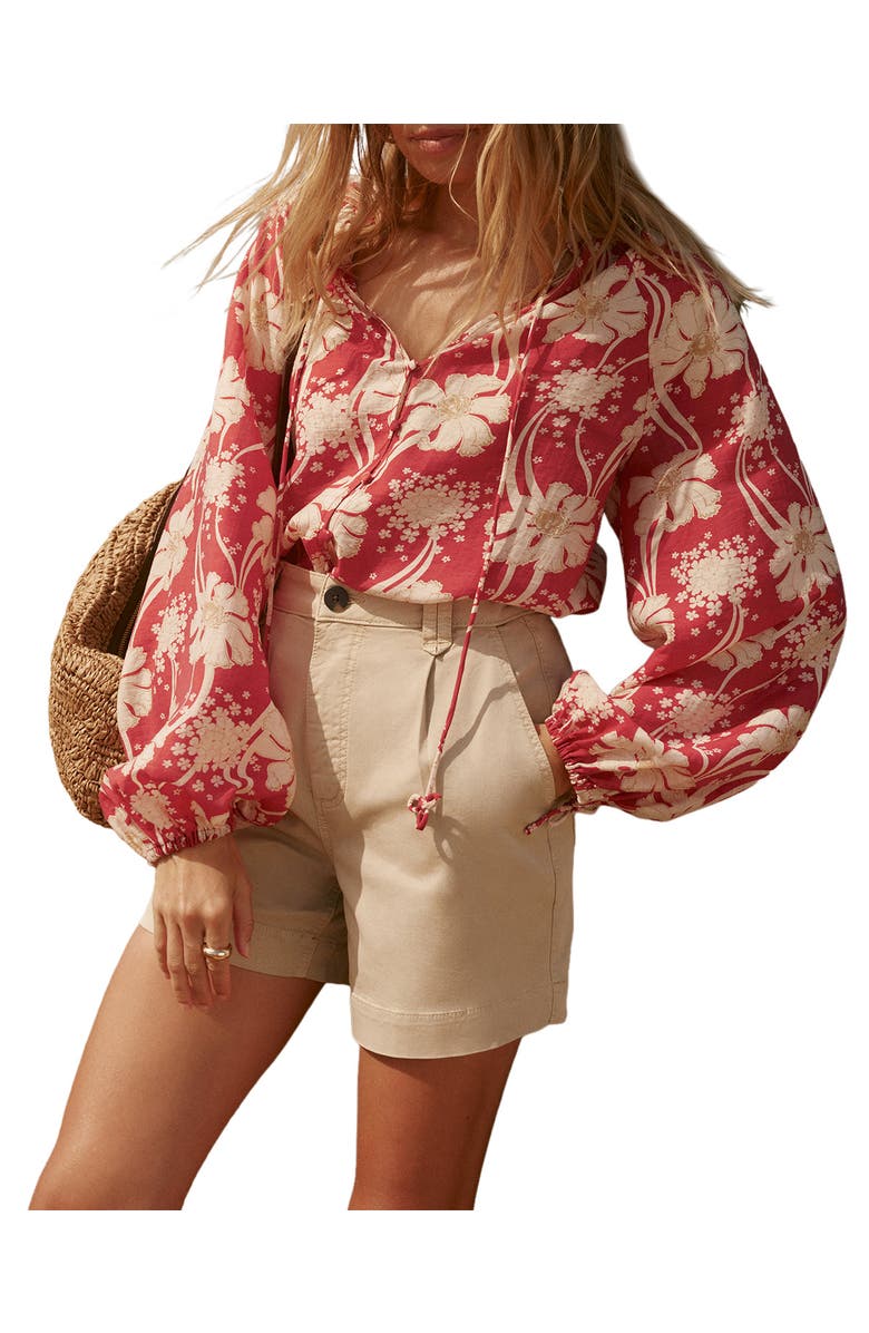 MINT VELVET Floral Tie Neck Long Sleeve Blouse, Main, color, Red