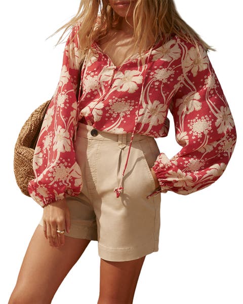 Floral Tie Neck Long Sleeve Blouse