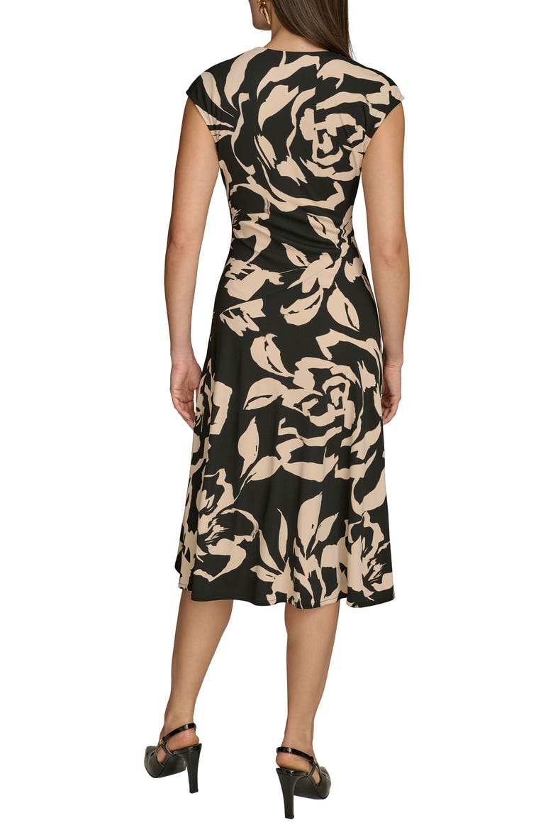 Ruched Floral Dress, Alternate, color, BLACK/ SAND MULTI
