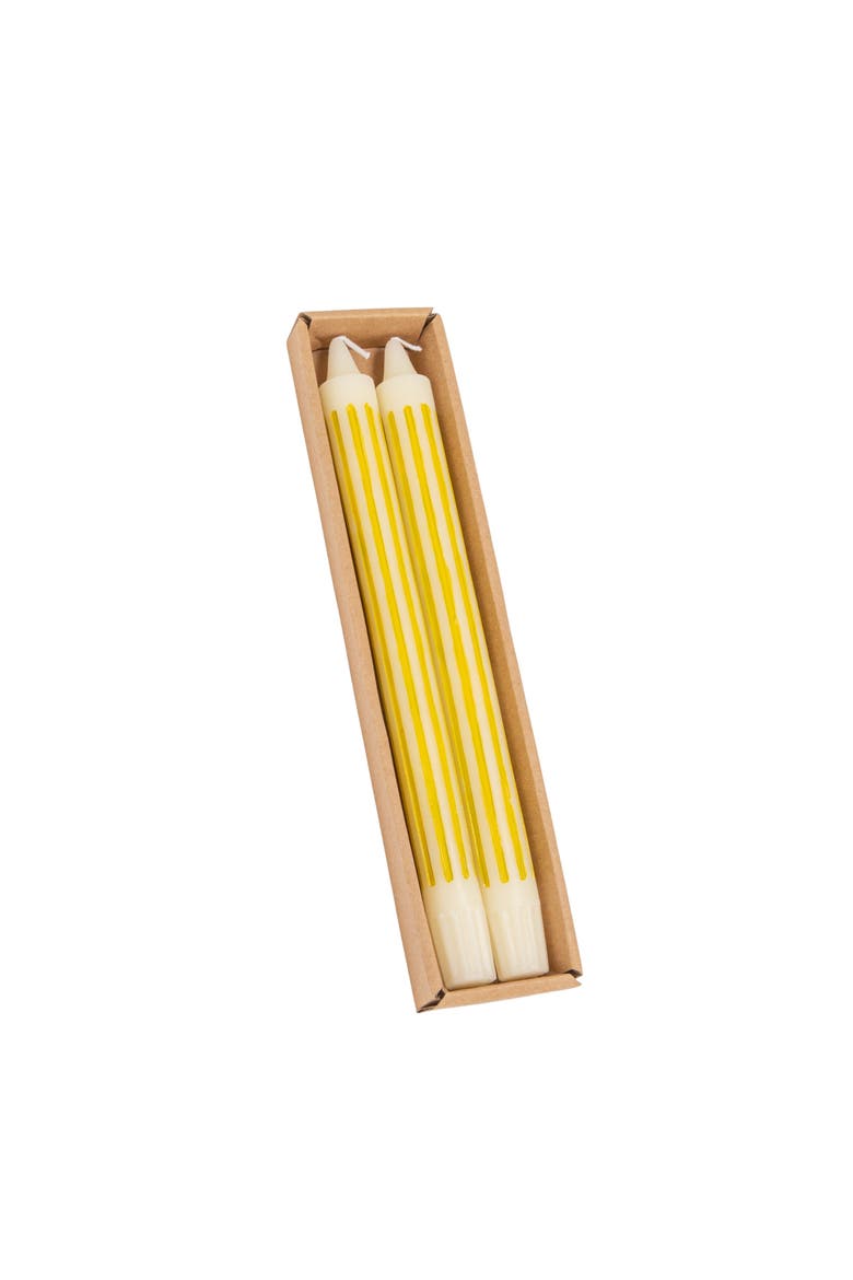2-Piece Unscented Vertical-Striped Taper Candles, Main, color, Yellow