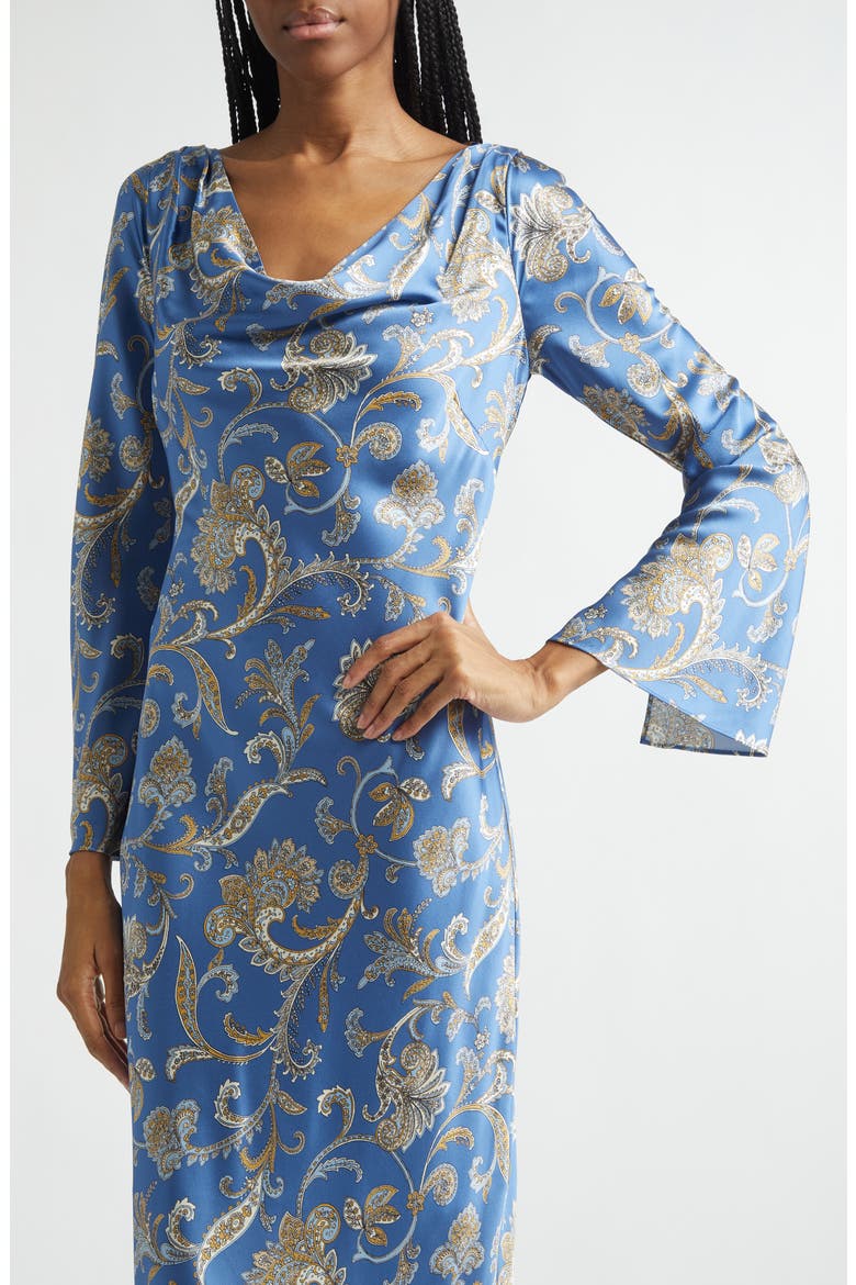 Ember Long Sleeve Paisley Silk Blend Maxi Dress, Alternate, color, BLUE COAST MULTI