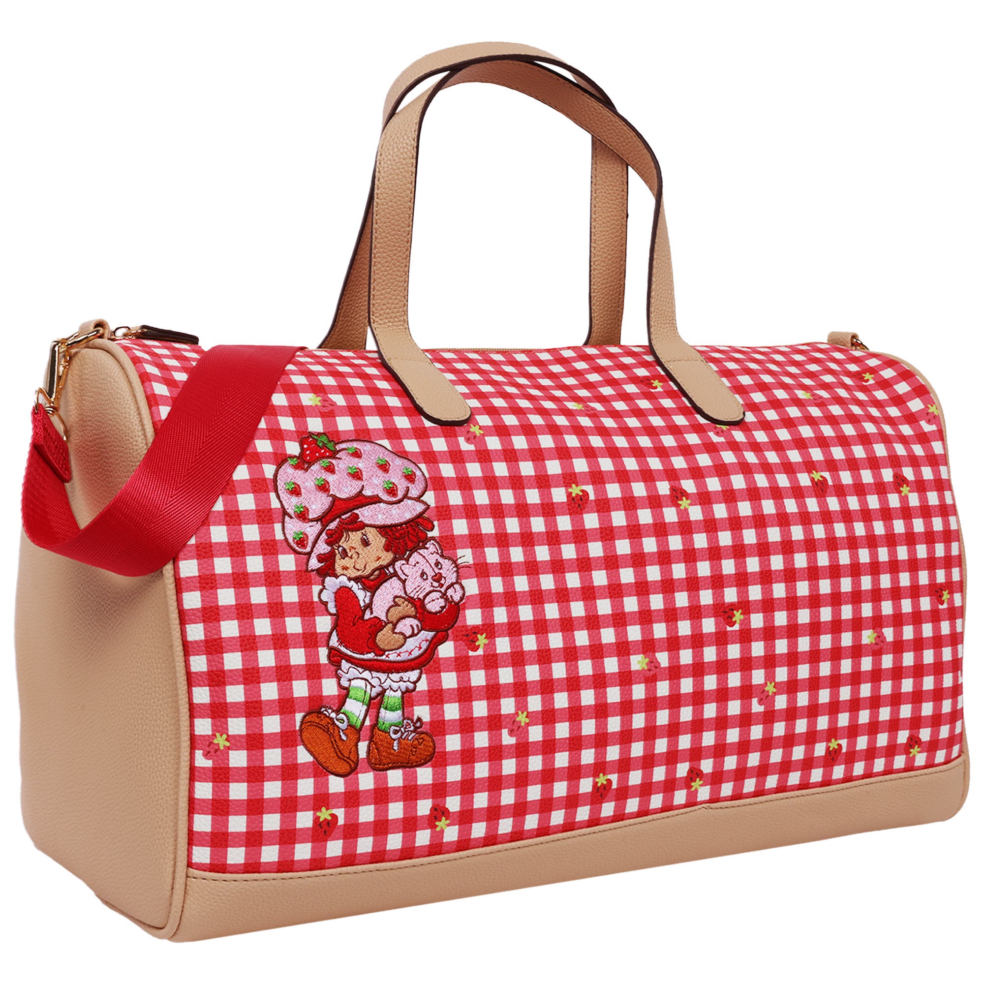 Strawberry Shortcake Gingham Weekender Duffel Bag, Alternate, color, Red