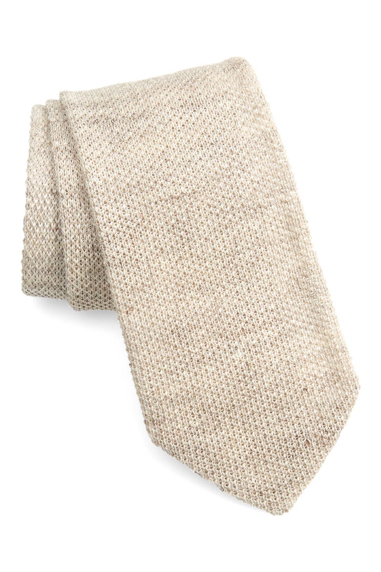 Linen Knit Tie, Main, color, BEIGE
