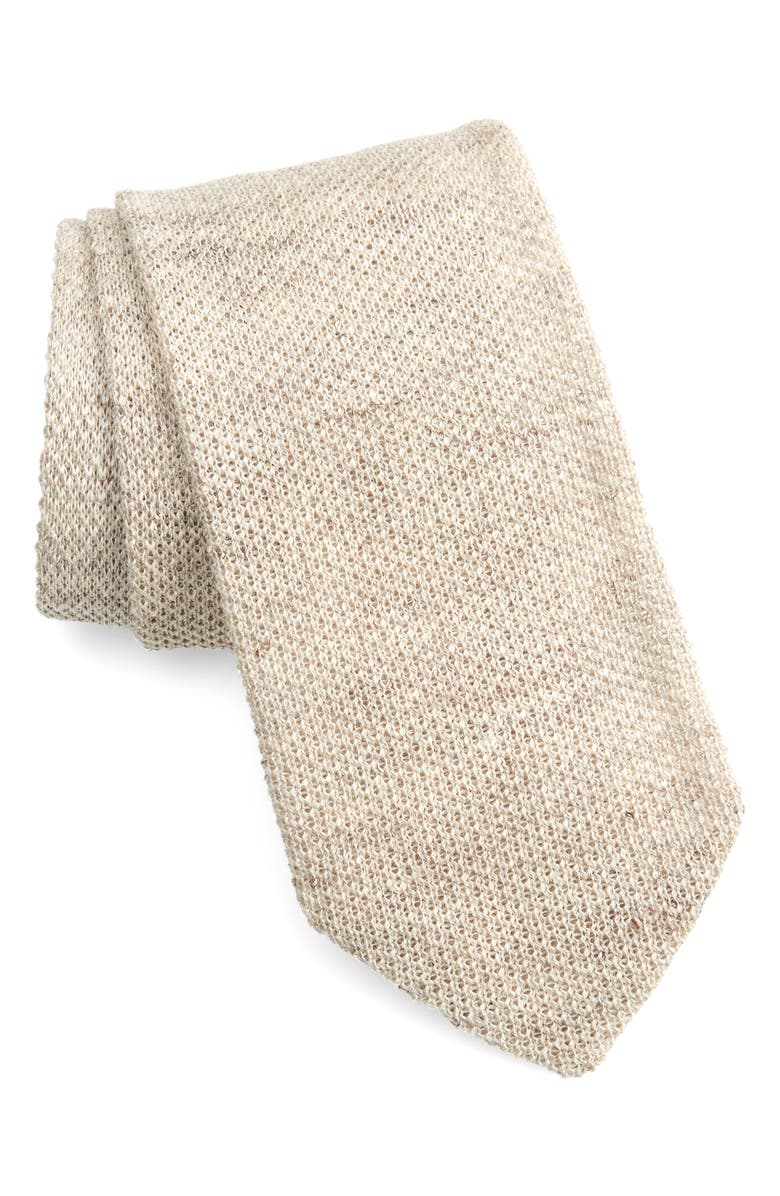 Thom Sweeney Linen Knit Tie, Main, color, Beige