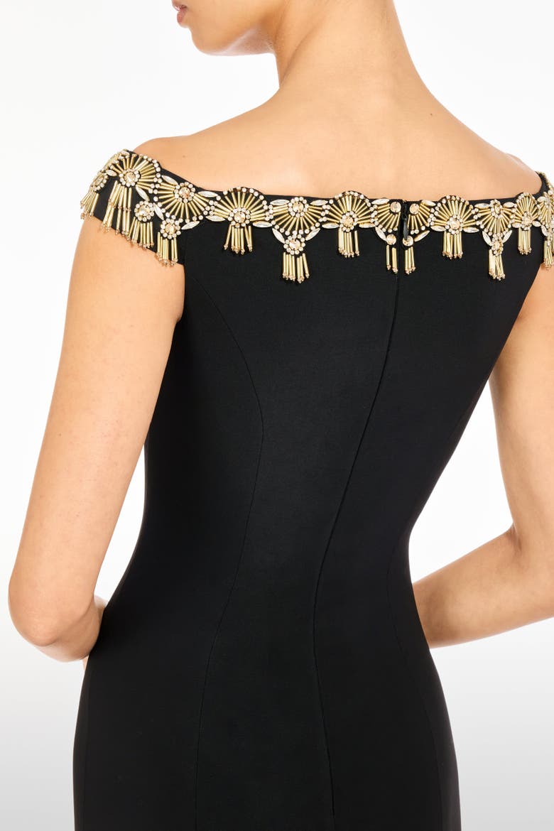Valorie Beaded Off-Shoulder Midi Dress, Alternate, color, Liquorice