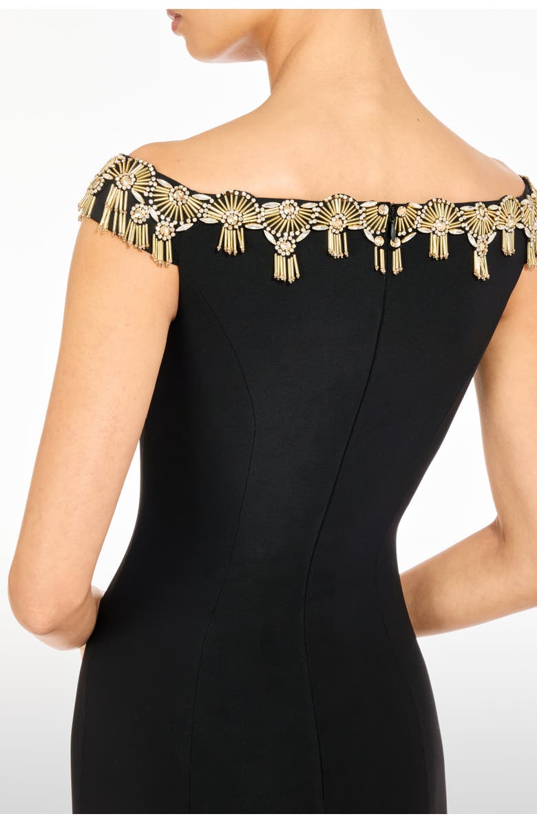 Jenny Packham Valorie Beaded Off-Shoulder Midi Dress, Alternate, color, Liquorice