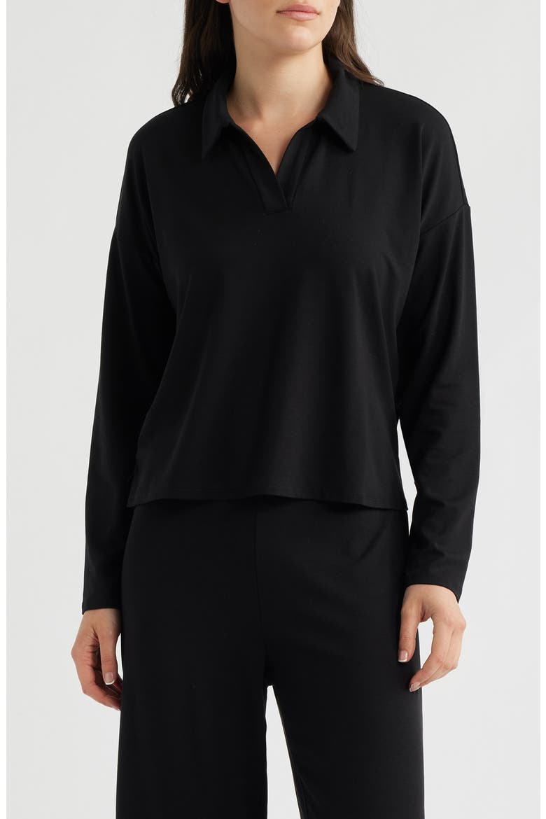 Boxy Henley Jersey Top, Main, color, BLACK