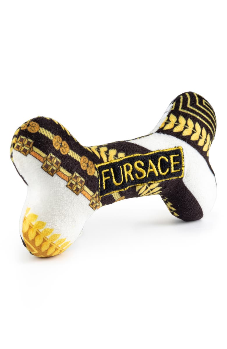 Haute Diggity Dog Fursace Bone Squeaker Toy, Alternate, color, Black White Gold
