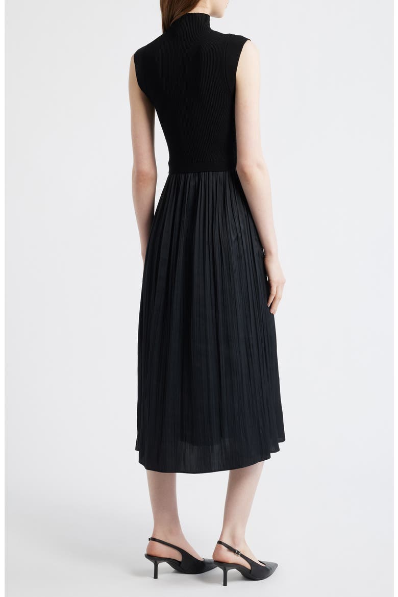 Mixed Media Rib Funnel Neck Midi Dress, Alternate, color, BLACK