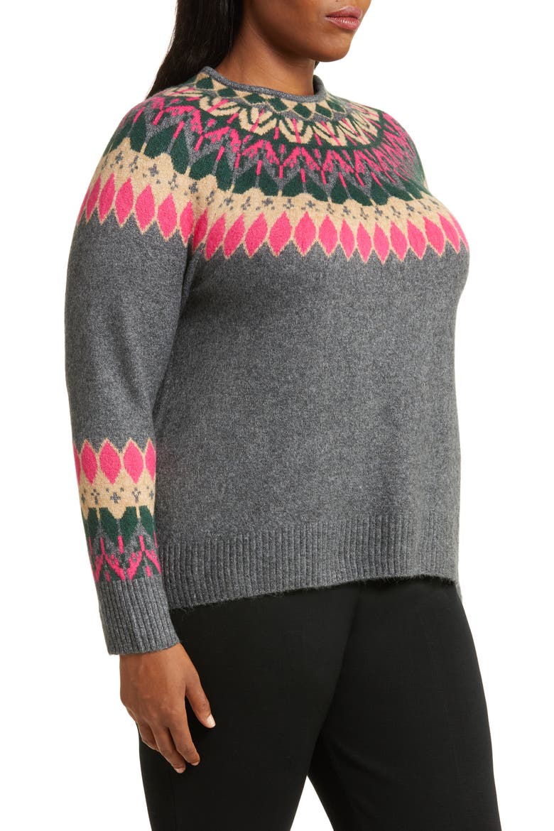 Fair Isle Sweater, Alternate, color, MEDIUM HEATHER GREY