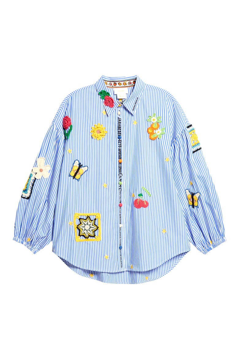 Magic of the Mercado Stripe Balloon Sleeve Cotton Button-Up Shirt, Alternate, color, MAGIC OF THE MERCADO