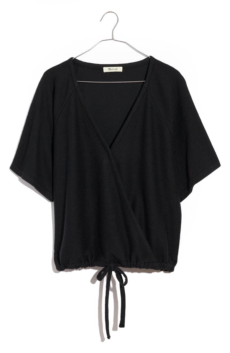 Madewell Drapey Ottoman Jacquard Faux Wrap Top, Main, color, 