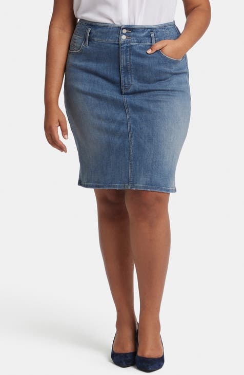 Hollywood High Waist Denim Pencil Skirt (Plus)