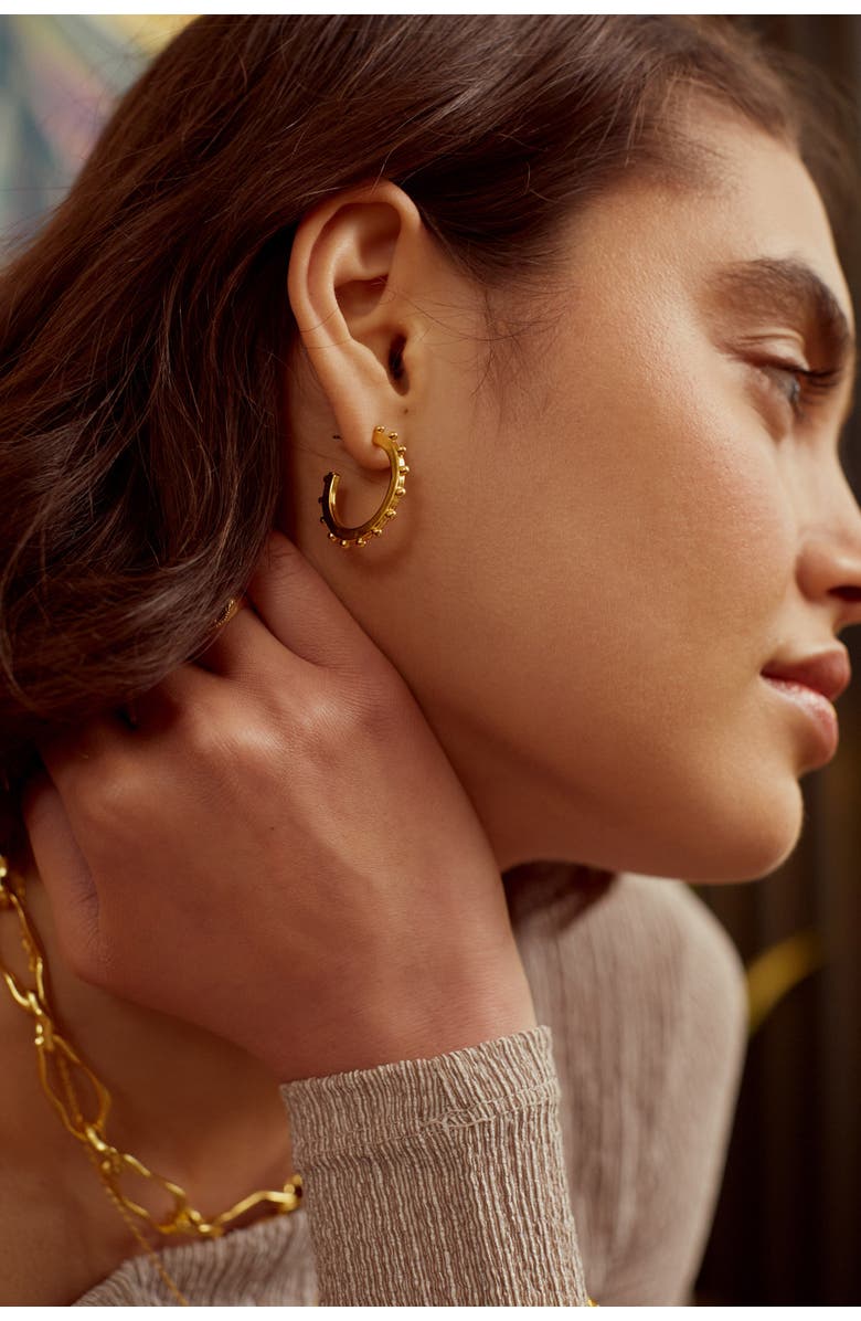 Ottoman Hands Aida Hoop Earrings, Alternate, color, Brass