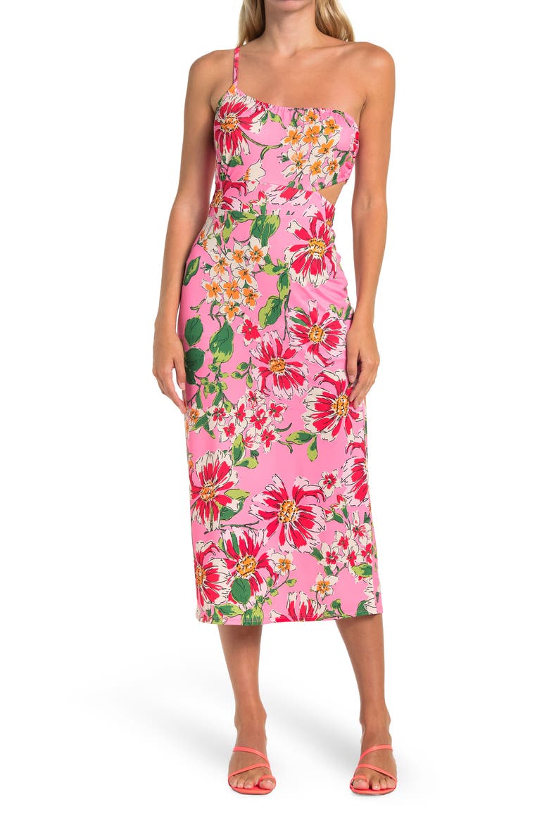 One Shoulder Bodycon Dress, Main, color, PINK FLORAL