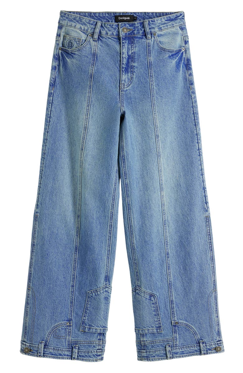 Desigual Front Seam Wide Leg Jeans, Alternate, color, Light Blue