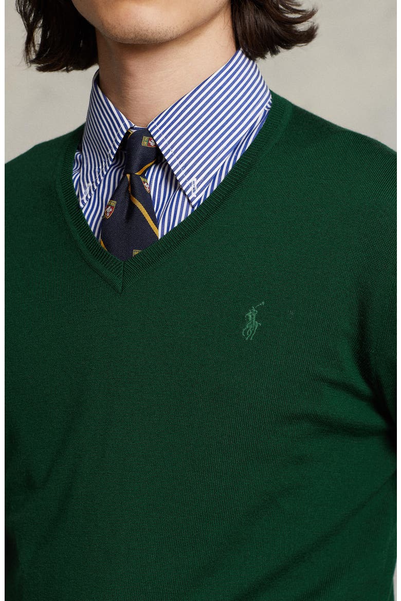 V-Neck Merino Wool Sweater, Alternate, color, HUNT CLUB GREEN