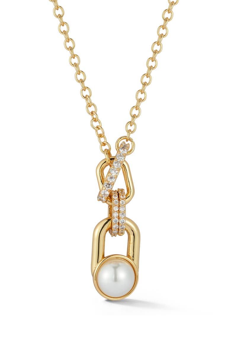 Faux Pearl Pendant Necklace, Main, color, GOLD