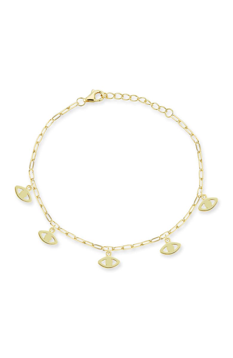 SPHERA MILANO 14K Gold Plated Sterling Silver Evil Eye Charm Bracelet, Main, color, 