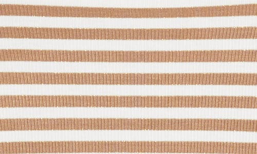 Wit & Wisdom Stripe Mock Neck Rib Top In Camel/off White