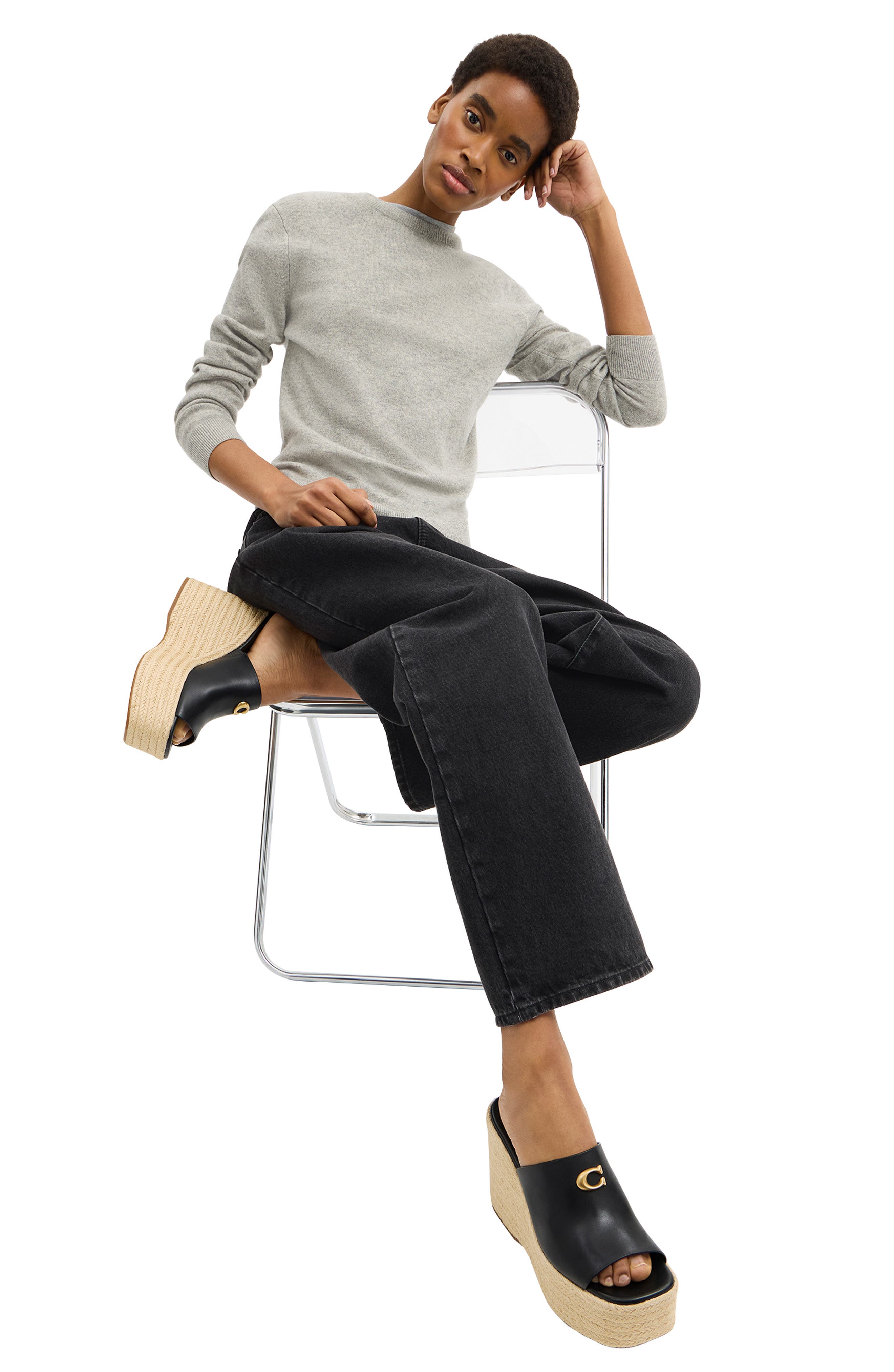 COACH Espadrille Platform Wedge Slide Sandal, Alternate, color, Black