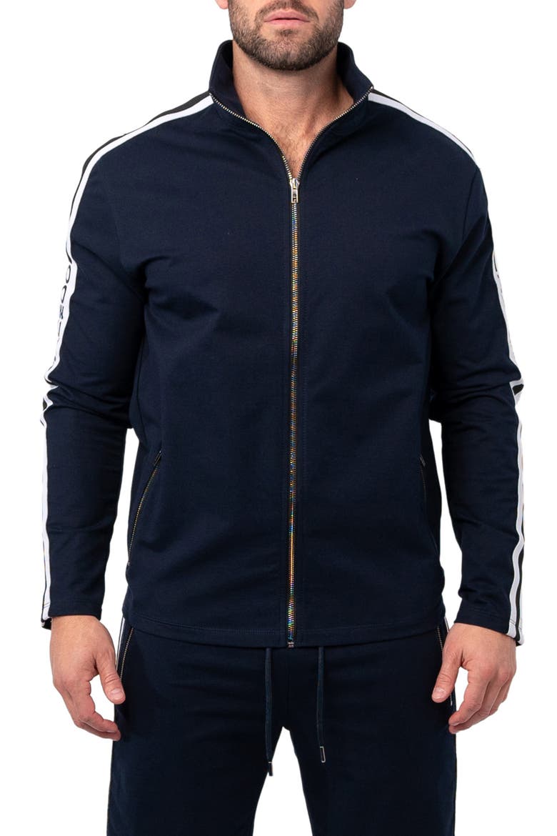 Stretch Cotton Zip-Up Track Jacket, Main, color, BLUE