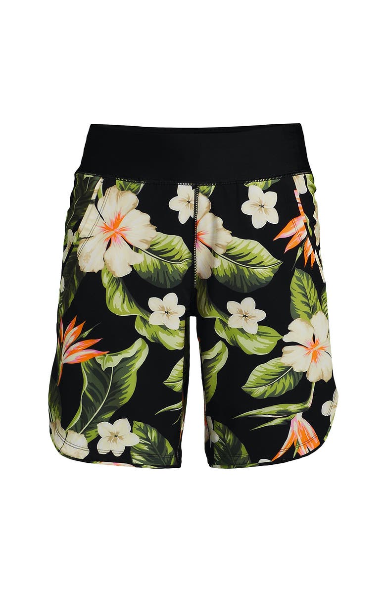 Lands' End SunShade UPF 50 9" Board Shorts, Alternate, color, Hibiscus Floral/Black